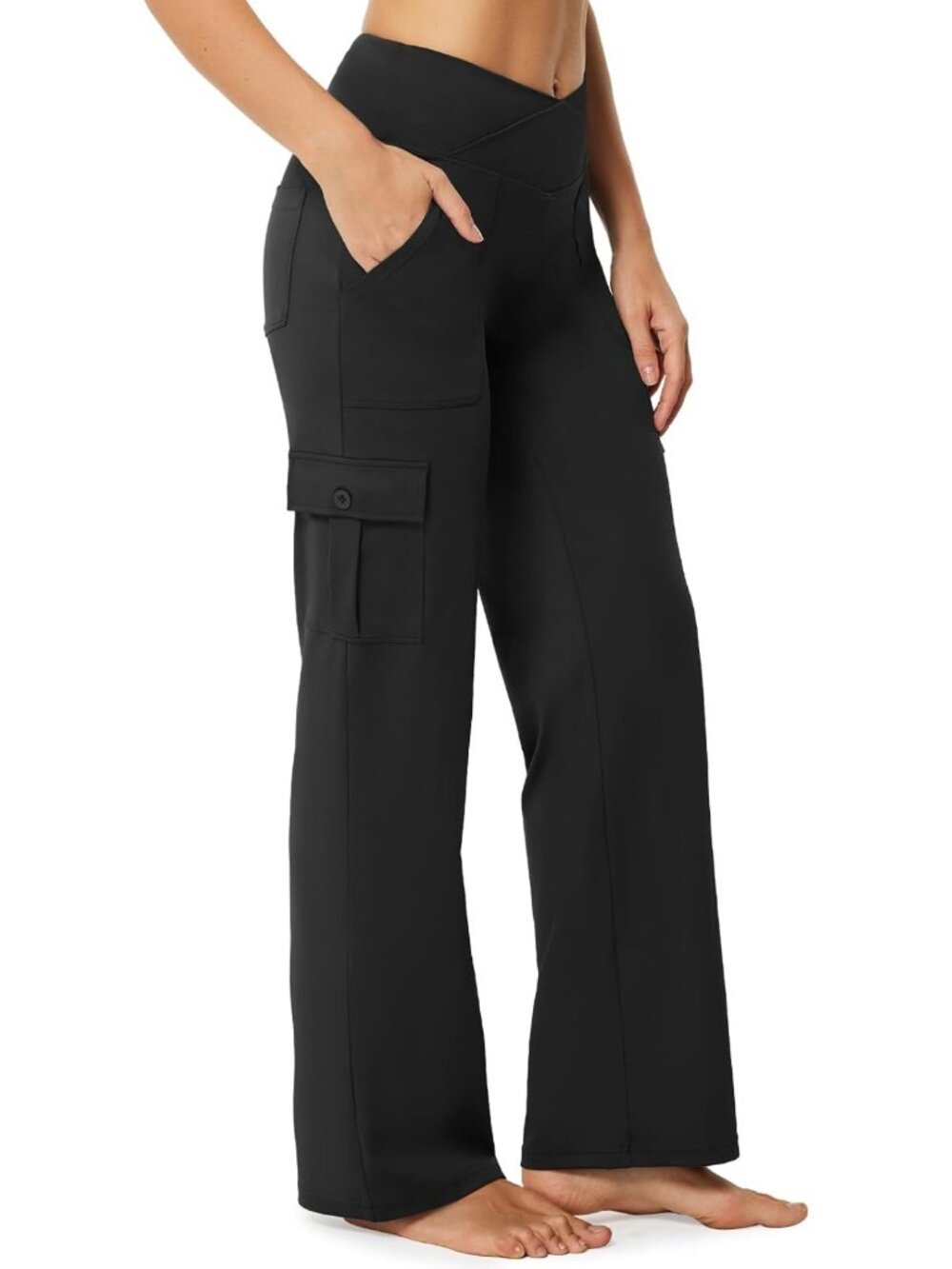 Stylish Women's Wide Leg Cargo Yoga Pants with 6 Pockets - 28"/30"/32" Sizes